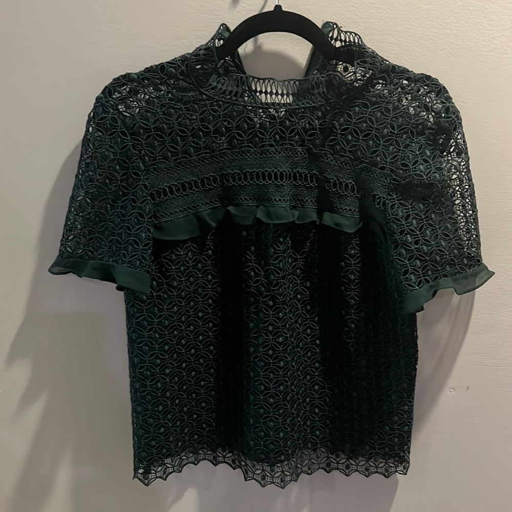 Zara green lace frill top - M
